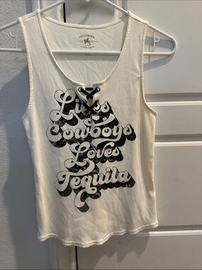 Idyllwind Cream Ribbed Lace-Up Tank with Black Graphic
